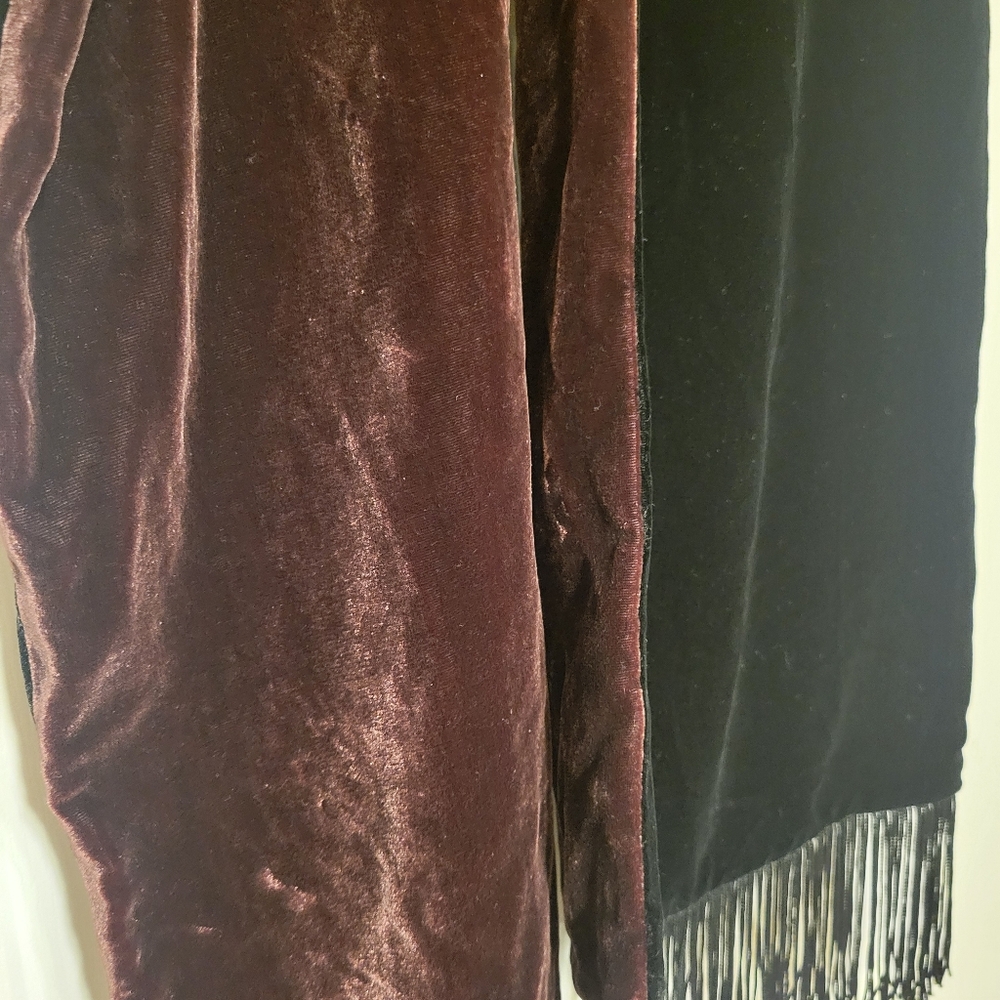 Velvet Scarf Black & Brown Fringe ~ Reversible ~ Luxurious Feel! VGUC ~ Unisex - Picture 6 of 15
